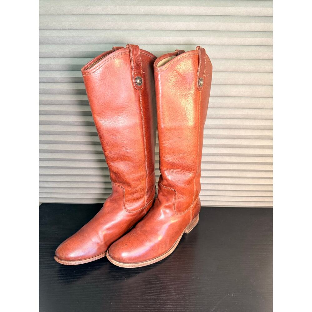 Frye Mellissa Tall Boots Women’s 8.5B Cognac Brown Leather Pull On Riding Boots - Picture 8 of 11
